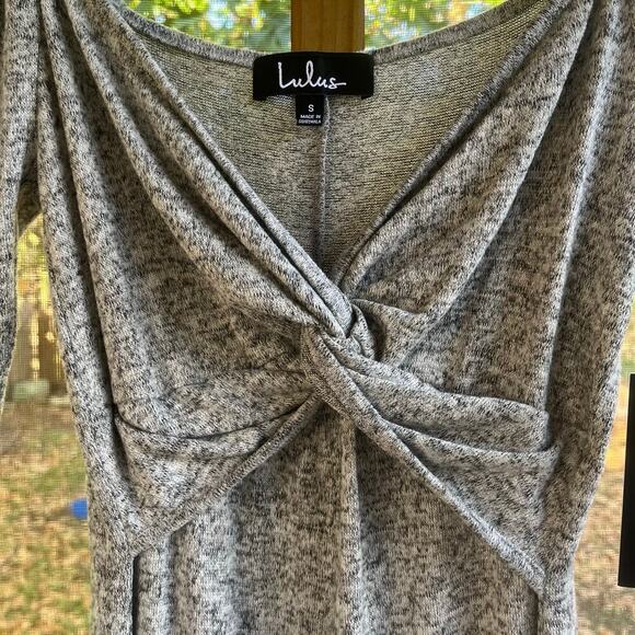 Lulus Heathered Grey Knotted Front Long Sleeve Dress Size S. NEW - Picture 8 of 10
